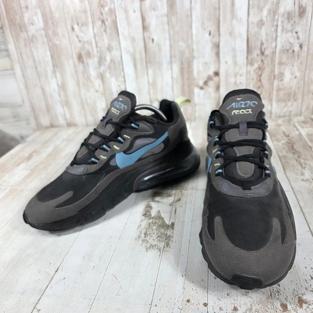 Nike Air Max 270 React Mens 9.5 Grey Black Blue Sneakers CI3866-001